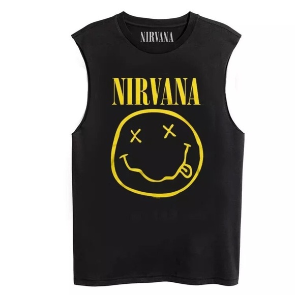Nirvana Black and Yellow Smiley Face Graphic T-Shirt - Picture 2 of 13